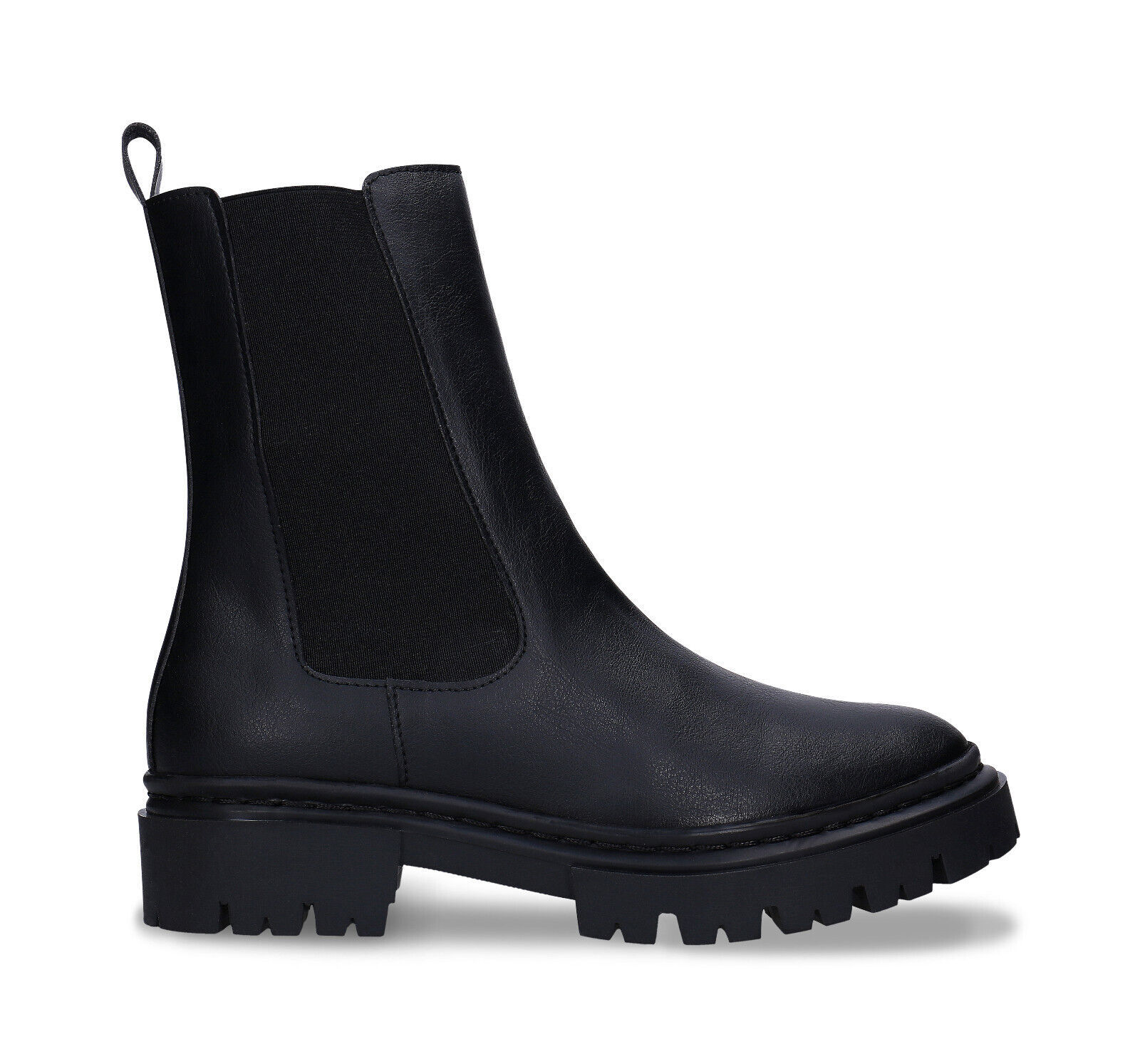 Veganer Damen Wadenlänge Chelsea Stiefel aus schwarzer Mikrofaser Größe 36-42