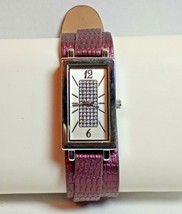 Women’s Wristwatch Silver Tone Rhinestone Purple Faux Leather Band Needs... - $9.99