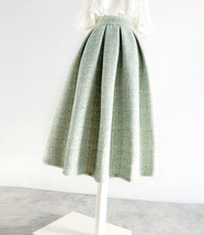 Winter Sage Green Midi Pleated Skirt Women Plus Size Woolen Holiday Skirt image 2