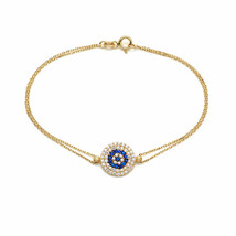 0.72Ct Lab-Created Sapphire Evileye Good Luck Link Chain Bracelet 7&quot; 925 Silver - £102.84 GBP