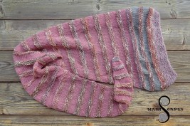 OOAK &quot;Dusty Rose Chameleon&quot; - hand-knitted asymmetric shawl in pastel pink, grey - £59.69 GBP