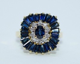 18k Yellow Gold Over Blue Sapphire &amp; Diamond Cocktail Engagement Ring 3.75Ct - £89.08 GBP