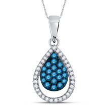 10kt White Gold Round Blue Color Treated Diamond Teardrop Pendant 1/2 Ctw - £300.72 GBP