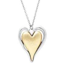 Chunky Freeform Double Heart Pendant Necklace Extra Long Chain 30-32&quot; - £12.10 GBP