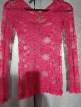 NWT Zenana Outfitters Blouse Womens Pink Sheer Lace Long Sleeve Top Size Small - £9.92 GBP