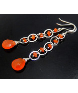 Carnelian Drop Earrings,  Orange Gemstone Drops, Long Sterling Silver Ch... - $42.00