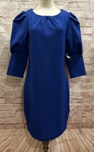 New York &amp; Co Dress MEDIUM 3/4 Puff Sleeve Sheath Knee Length Cobalt Blue - £31.13 GBP