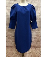 New York &amp; Co Dress MEDIUM 3/4 Puff Sleeve Sheath Knee Length Cobalt Blue - £31.25 GBP