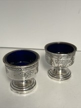 Vintage Fisher 487 Sterling Weighted Salt Cellars With Cobalt Blue Glass Liners - £48.06 GBP