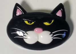 Vtg Gibson Greetings Black Cat Face Brooch Pin Sly Sneaky Halloween Holiday - £7.73 GBP