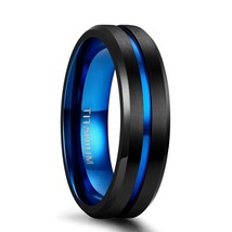 Titanium Ring 6mm 8mm 10mm Black Blue Centre Groove Wedding Band Comfort Fit Mat - £17.26 GBP