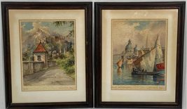 Original Kafferlain German Watercolor Art 2 Paintings Pencil Signed - £95.58 GBP