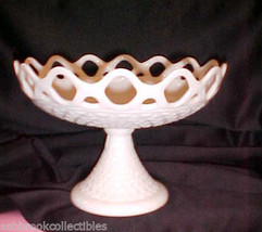 Imperial Glass Lace Edge Diamond Point Footed Milk Glass Compote - $69.00