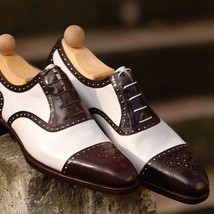 NEW Handmade men fashion Two tone wingtip formal shoes, Men Brogue spectator sho - £116.91 GBP