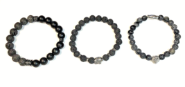 3 Avail. Natural Matte Black Lava Rock Stone Bracelet Stretch Round Beads Unisex - £4.68 GBP