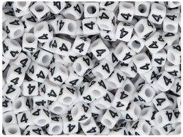 BeadTin White Opaque 6mm Cube Plastic Alpha Beads - Black Number 4 (80pcs) - $2.09