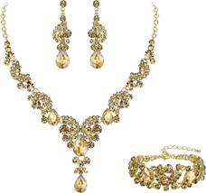 Rhinestone Crystal Bridal Art Deco Floral Wave Teardrop Necklace Earring... - £40.34 GBP
