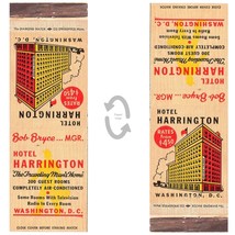 Vintage Matchbook Cover Hotel Harrington Washington DC 1940s Bob Bryce 300 rooms - $12.86