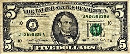 Lincoln 1988A -$5 Bill, Kansas City, Missouri (J) - £6.68 GBP