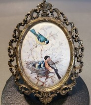 Brass Wall Plaque Satin Bird Picture w Chicks Made in Italy Vtg FREE SHIPPING - £22.15 GBP