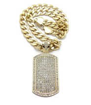 Hip Hop Iced DogTag Pendant 11mm/18&quot;,20&quot;,24&quot; Cuban Chain Fashion Necklace RC4067 - £25.53 GBP+
