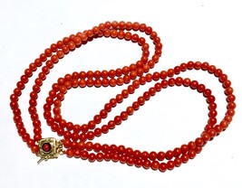 14k BLOOD RED no dye Italian natural coral Blue enamel 14k gold clasp Ne... - $1,645.40