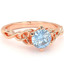 Celtic Trinity Knot Aquamarine Engagement Ring In 14k Rose Gold - £334.93 GBP