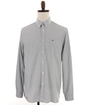 Lacoste Regular Fit Button Down Shirt Mens Medium 40 Gray Striped Cotton - £19.67 GBP