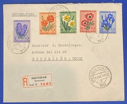 ZAYIX 1953 Netherlands B249-B253 / Mi 607-611 Registered Cover Amsterdam Flowers - £14.58 GBP