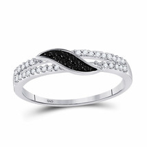 10kt White Gold Womens Round Black Color Enhanced Diamond Band Ring 1/5 Cttw - £190.53 GBP