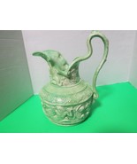 Vintage Green 3D Pitcher Vase Greek Mythology Zeus Poseidon Mermaid Cher... - $44.55