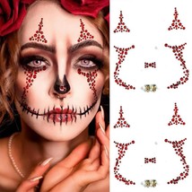 2 Pieces Halloween Face Gems Jewels Tattoos Day of the Dead Face Temporary Skull - £19.59 GBP