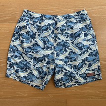 Vineyard Vines Men&#39;s 7&quot; Shark Print Swim Trunks Blue Large - $34.99