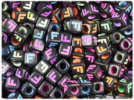 BeadTin Black Opaque 7mm Cube Alpha Plastic Beads - Colored Letter F (75... - $2.09