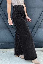 Dark Grey Pleated Wide Leg Mineral Wash Denim Pants - $35.85