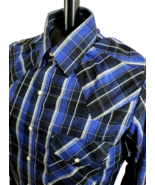 Ely Cattleman Western Shirt Blue Metallic Plaid Long Sleeve Pearl Snaps ... - $376.03 MXN