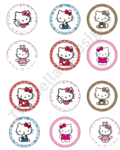 Hello Cute Kitty Image Edible Cake Precut Cupcake Toppers Frosting Sheet - £11.15 GBP+