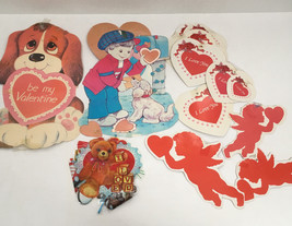 Vintage valentine mixed lot diecut cling decorations hearts puppy cupids... - $361.28 MXN