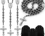 First Communion Black Stone Rosary Bead Necklace 6 Pcs with 6 Bag Crucif... - $43.45