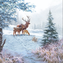 4pcs Decoupage Napkins, 33x33cm, Deer Family in the Snowy Forest, Winter, Snow - £3.51 GBP