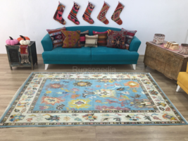 Blue Oushak Rug Faded Pastel Rugs Handmade Carpet New Turkish Area Rug for Home - £218.66 GBP+