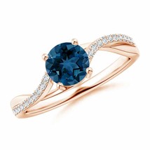 ANGARA Solitaire London Blue Topaz Twisted Split Shank Ring in 14K Gold - £694.17 GBP