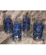 Set Of Four (4) 6” Tall 16.3oz Blue Flowers Drinking Tumbler Glasses-NEW... - €50,42 EUR