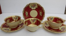 19 pc Heinrich cup saucers bread plates Burgundy Ivory body supreme gold floral - $126.32