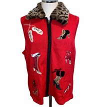 Bright &amp; Merry Ugly Christmas Sweater Vest with removable animal print c... - $33.34