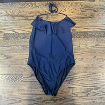 J Crew Womens Navy Blue One Piece Ruffle Swim Suit NEW Size 14 Halter Lo... - $28.71