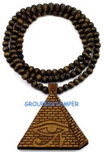  Pyramid Egyptian Eye Of Ra New Wood Pendant With 36 Inch Beaded Necklace Horus - £12.50 GBP