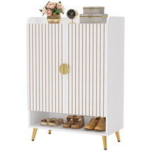 Modern Shoe Cabinet With Doors, 7-Tier White Shoe Storage W/ Adjustable Shelves - £189.89 GBP