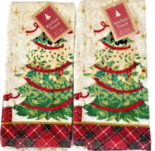 Christmas Tree Red Plaid Set of 2 Dish Towels 100% Cotton 15x25&quot; Holiday - $24.47