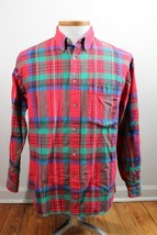 Vtg American Eagle M Red Green Plaid Long Sleeve Cotton Flannel Button-Up Shirt - £17.16 GBP